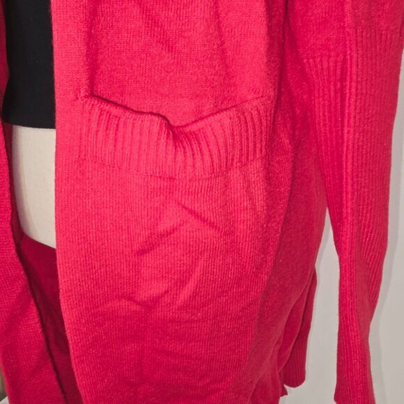 True Red Soft Open Cardigan with Pockets & Fitted Sleeves, Size Large - Picture 7 of 10
